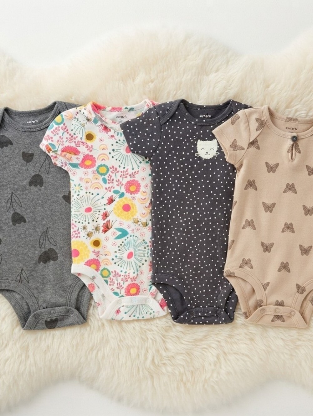 Carter's 9M Bodysuits Set - Gray, Pink, Navy, Cream
